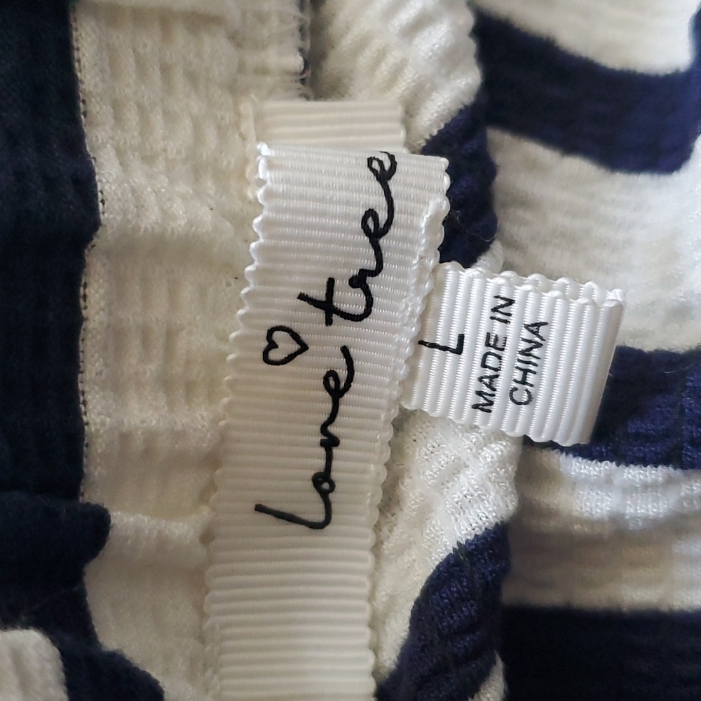 Ladies blue white stripe off the shoulder jump suit, elastic waist, side pockets - Picture 4 of 5